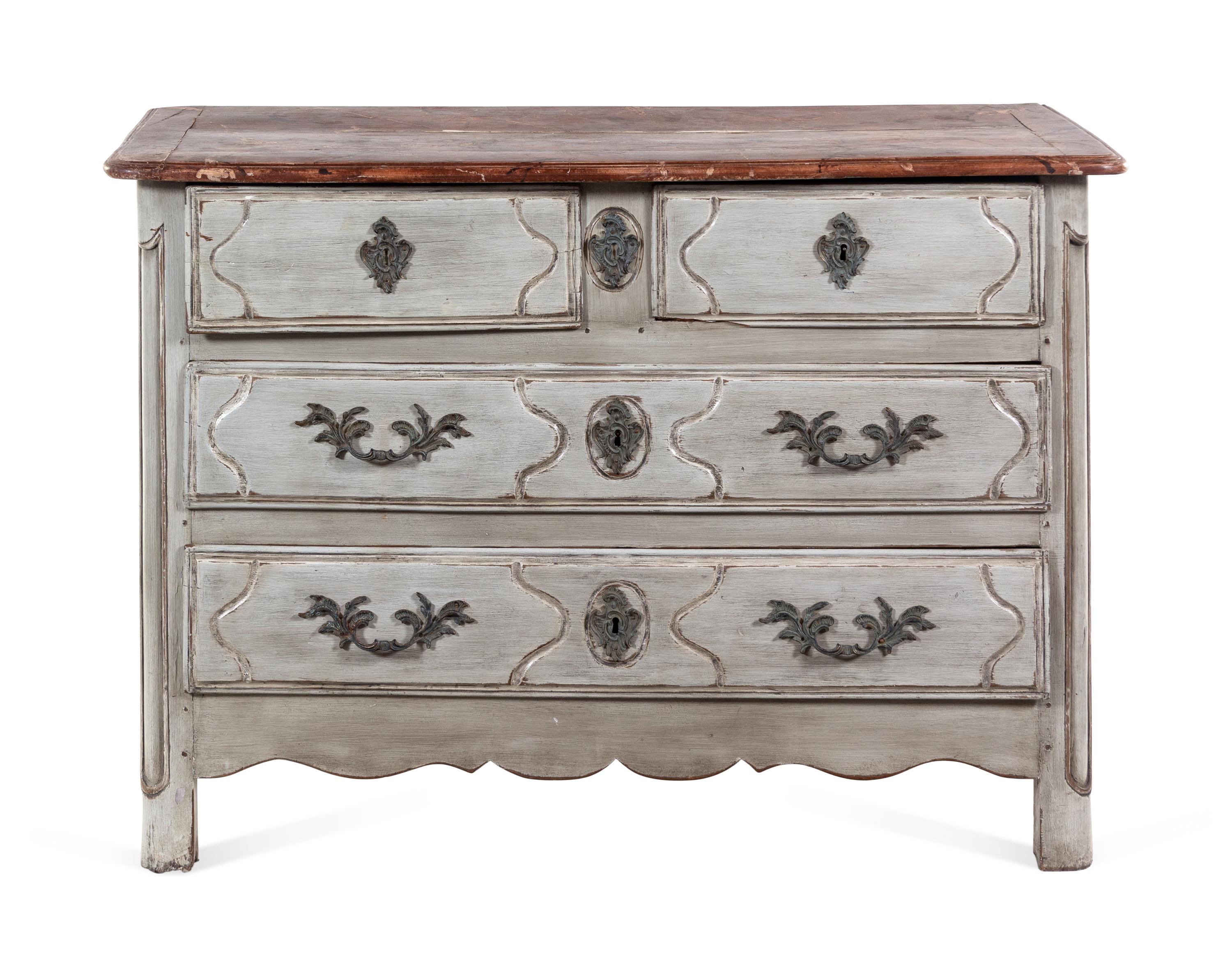 A Continental Painted Commode with a Painted Faux-Marble Top