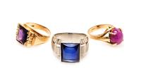 A Collection of 14 Karat Yellow Gold and Synthetic Gemstone Jewelry, 31.10 dwts.