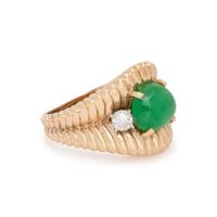 YELLOW GOLD, JADE AND DIAMOND RING