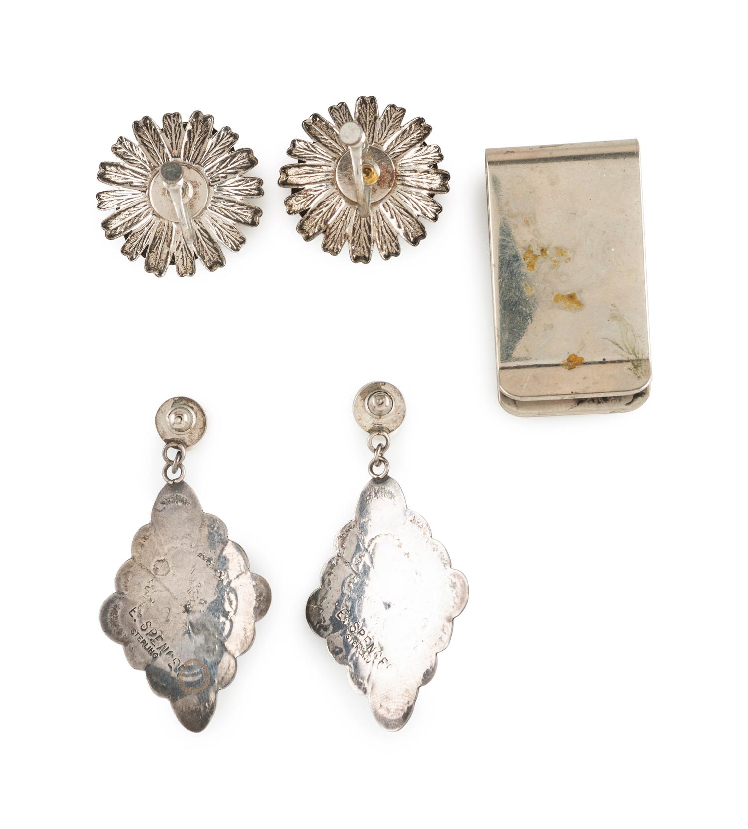 Navajo and Southwestern-style Silver Earrings and Money Clip