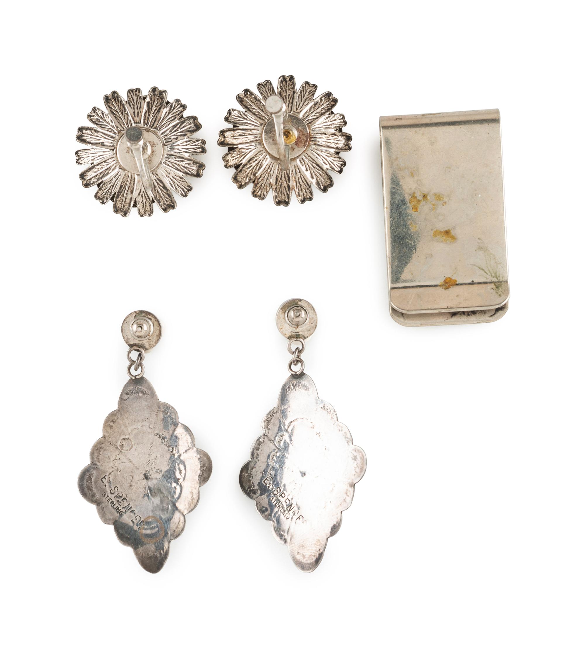 Navajo and Southwestern-style Silver Earrings and Money Clip
