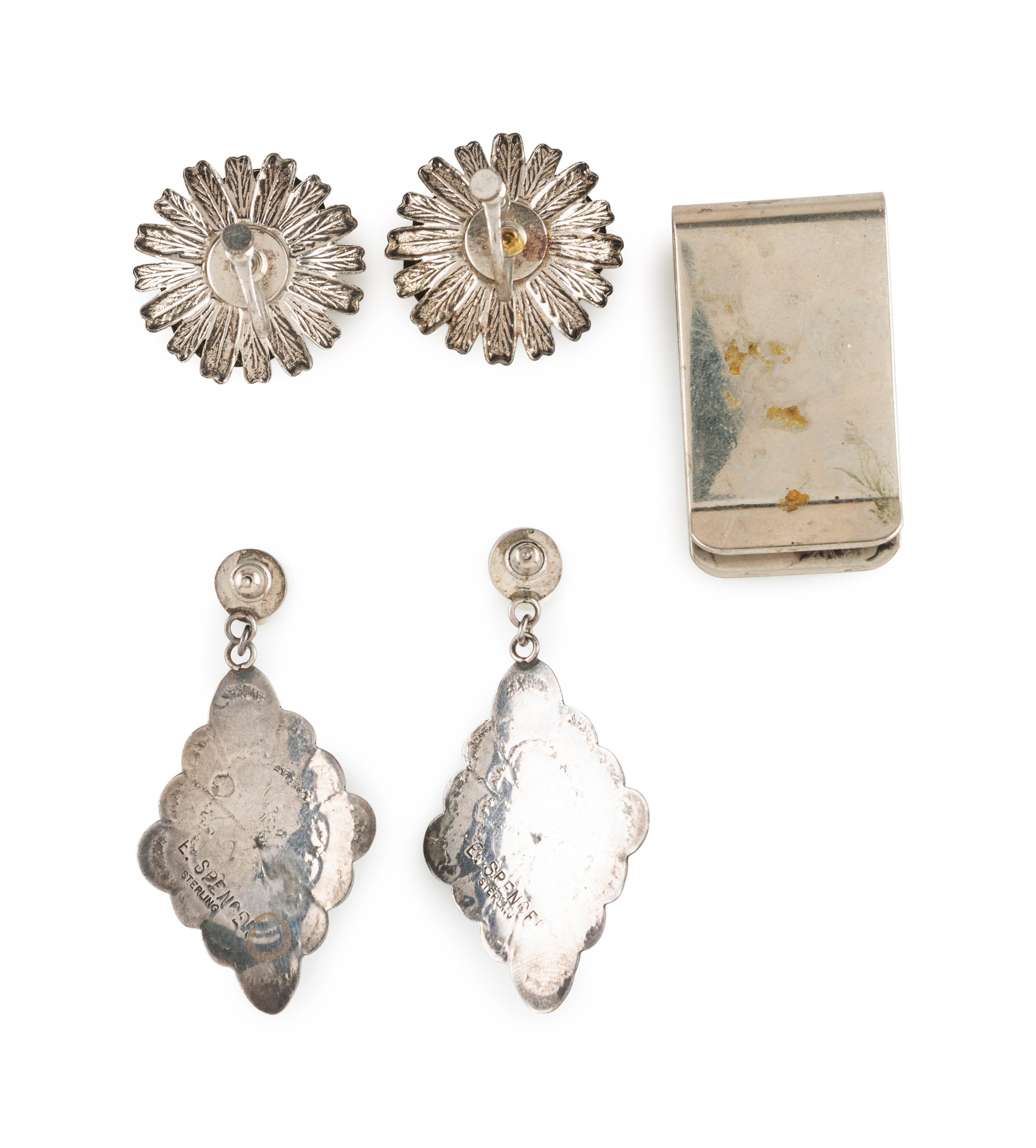 Navajo and Southwestern-style Silver Earrings and Money Clip
