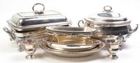 Nine Silver-plate Table Articles, 19th-20th Century Width of entree dish over handles 13 3/4 inches.
