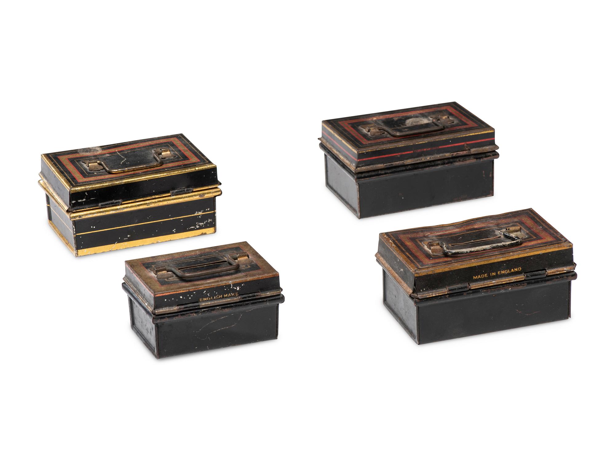A Collection and Paint Decorated and Lithographed Advertising Tins and Banks