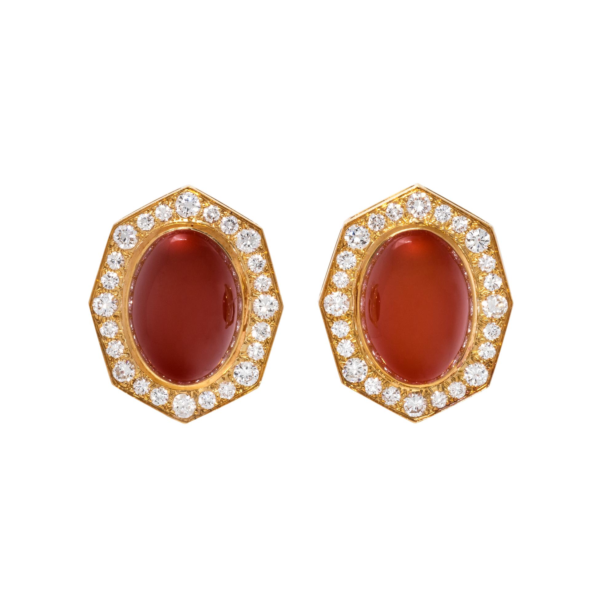 DAVID WEBB, CARNELIAN AND DIAMOND EARCLIPS