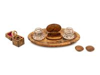 A Group of Continental Gilt Brass and Wooden Inkwells