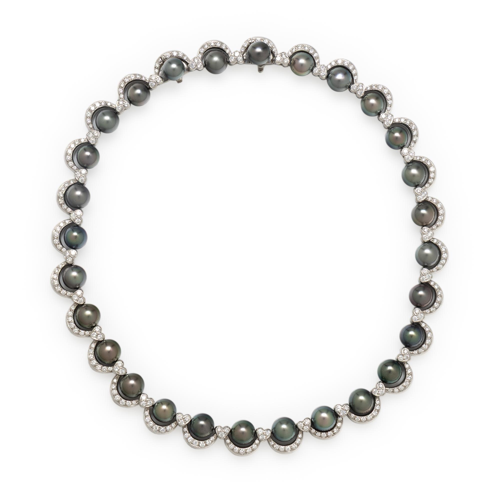 GREY CULTURED PEARL, DIAMOND, AND PLATINUM COLLAR NECKLACE