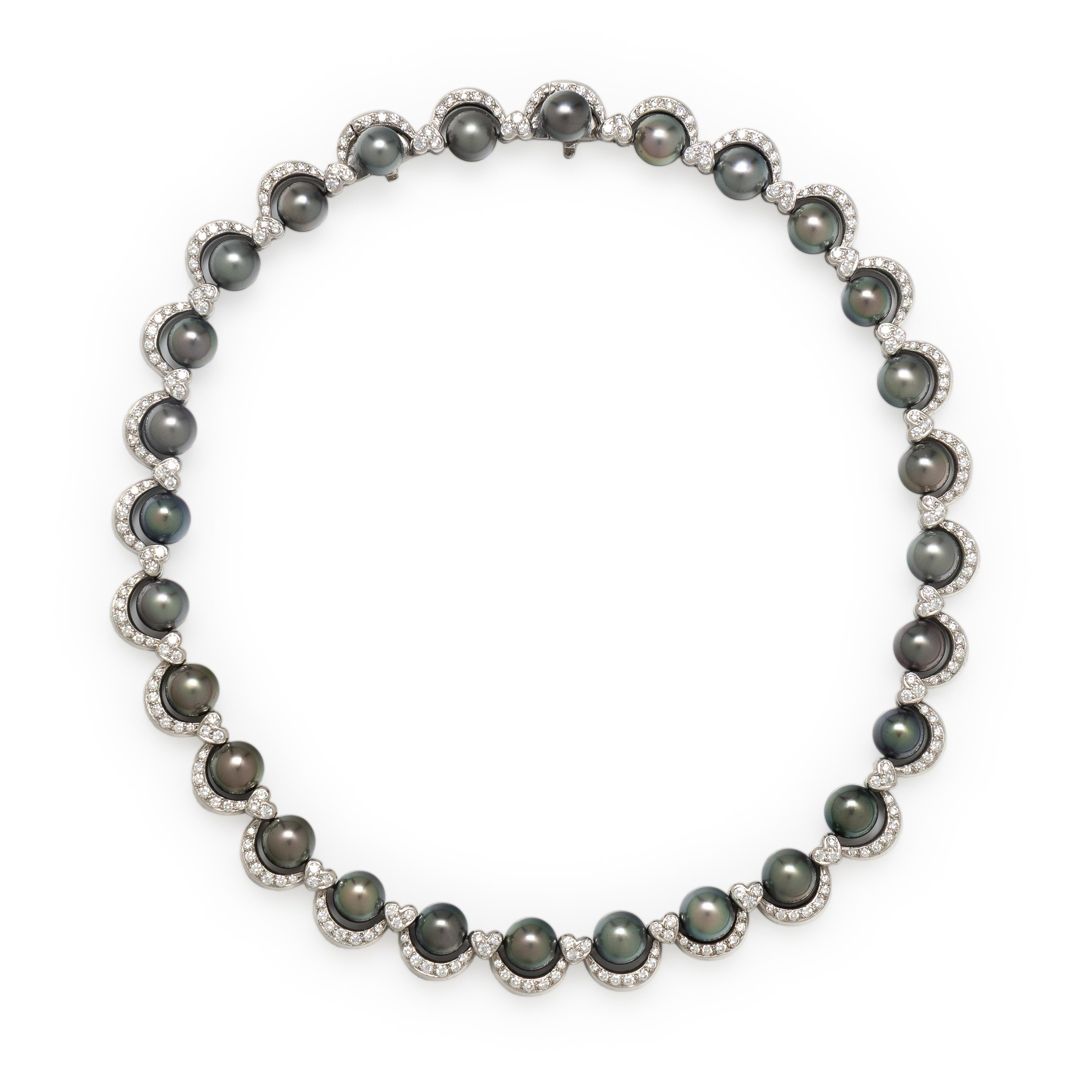 GREY CULTURED PEARL, DIAMOND, AND PLATINUM COLLAR NECKLACE