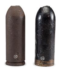[CIVIL WAR]. A group of 2 artillery shells, incl. Confederate 10-pound Reed & Parrott shell.