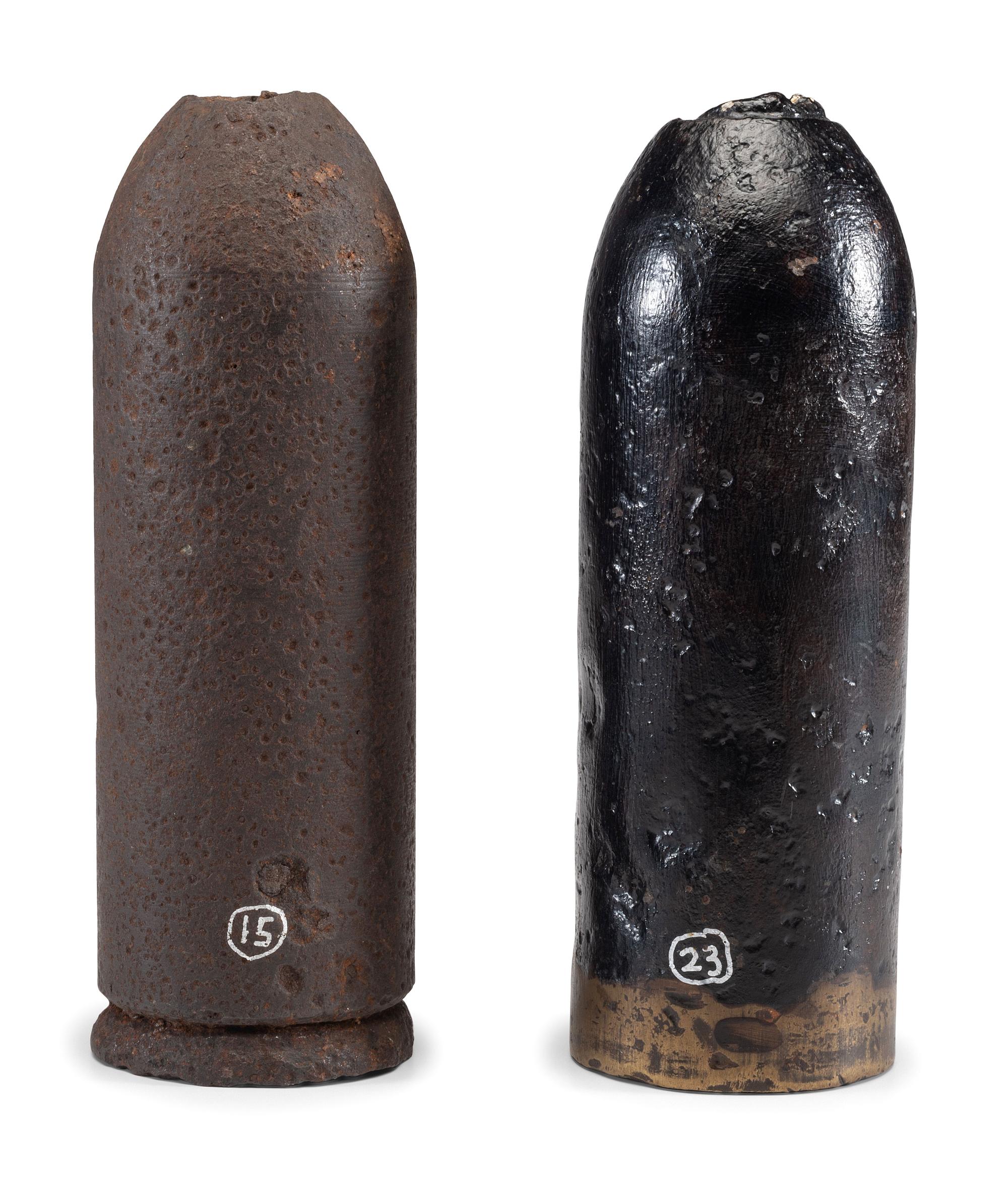 [CIVIL WAR]. A group of 2 artillery shells, incl. Confederate 10-pound Reed & Parrott shell.