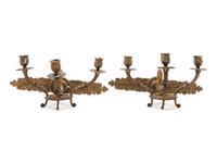 A Pair of Empire Style Gilt Bronze Three-Light Sconces