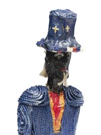 A Folk Art Painted String, Papier Mache and Hair Uncle Sam Figure