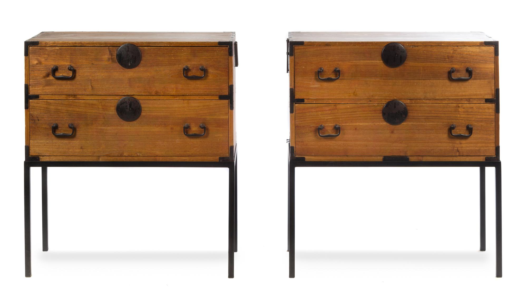 A Pair of Iron Mounted Tansu Chests on Stands Height 4 01/2 x width 35 1/ x depth 16 3/8 inches. — LIKELY 19TH CENTURY OR LATER