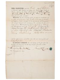 [SLAVERY & ABOLITION] -- [SMITH, Gerrit (1797-1874)]. Partly printed indenture transferring land from abolitionist Gerrit Smith to Thornton Kendall of Newburgh, Orange County, New York. 1 September 1846.