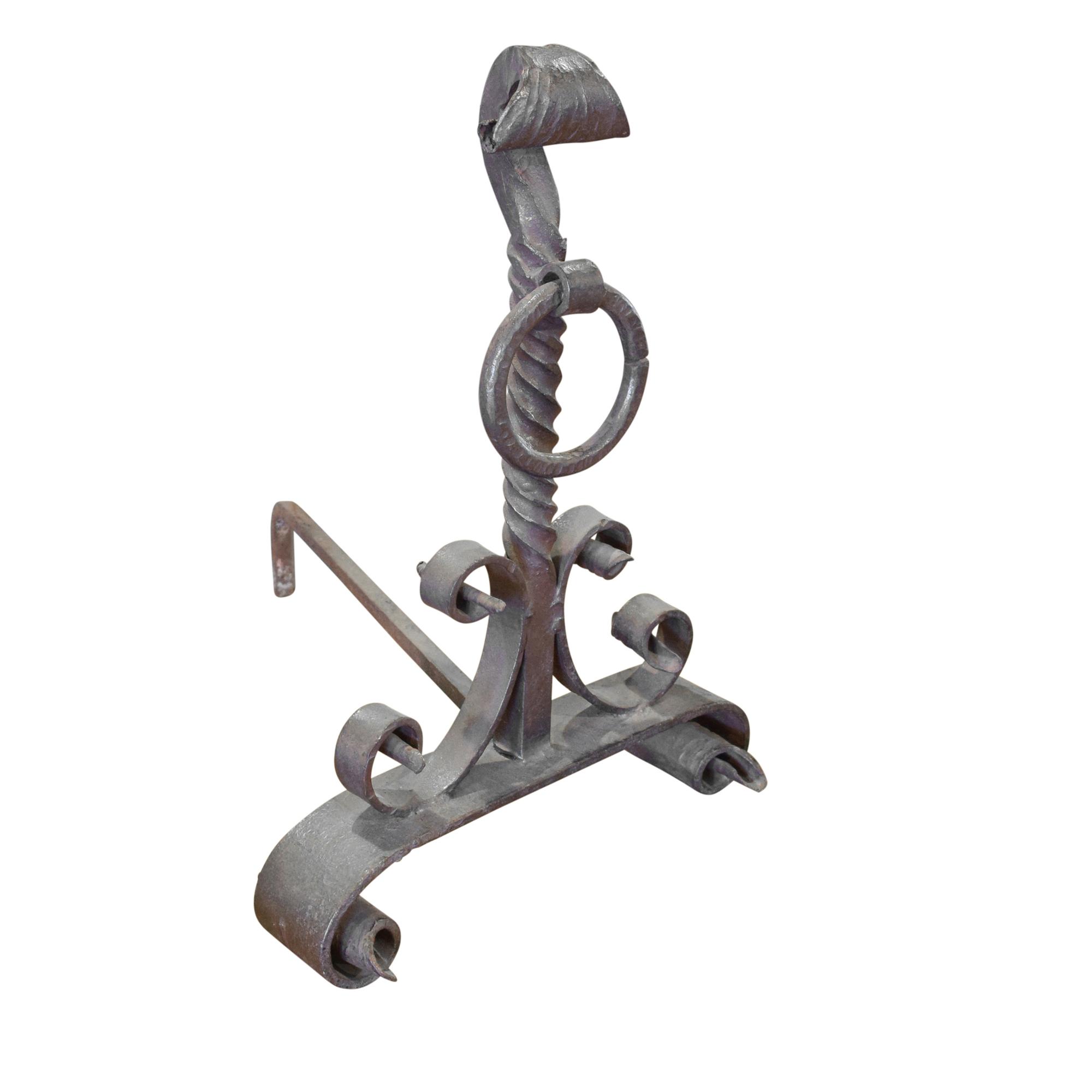 A Pair of Wrought Iron Andirons 12.5" W x 17.5" D x 18" H — Argentina, 19th Century