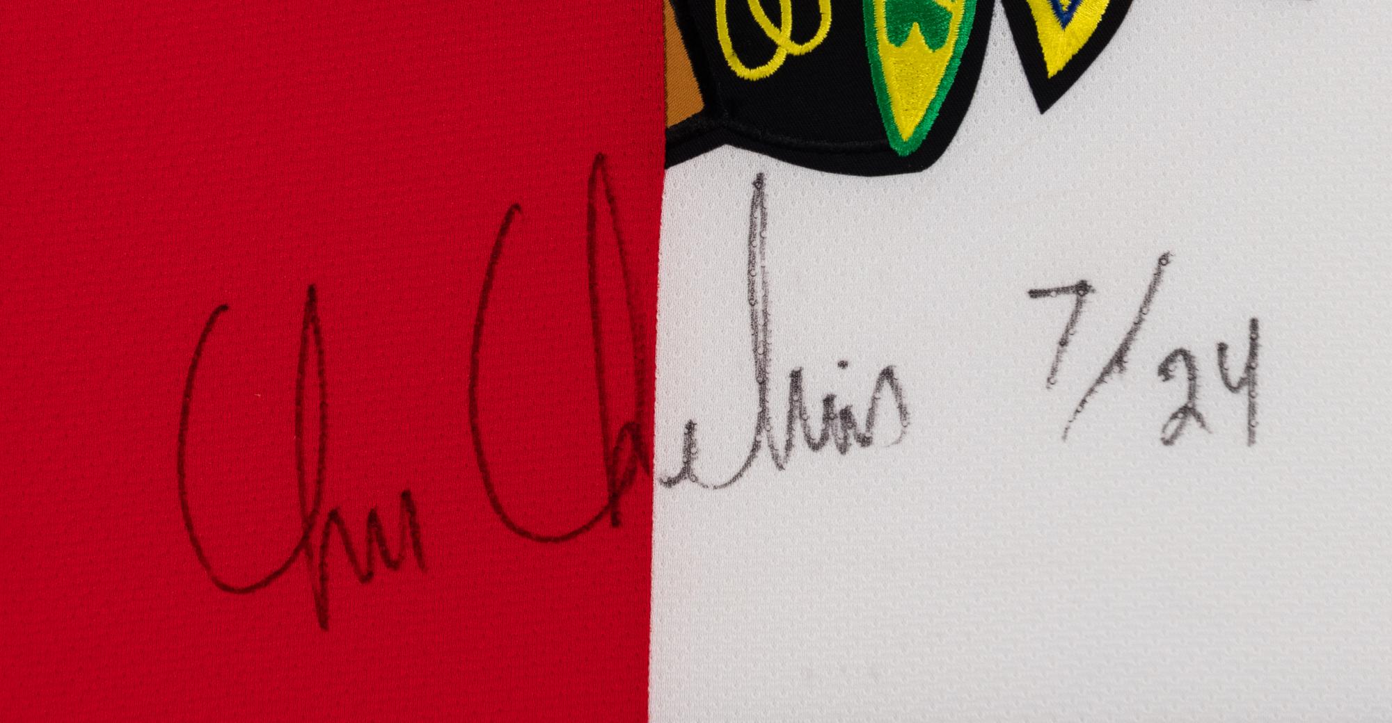 A Unique Chris Chelios Signed Autograph Chicago Blackhawks / Detroit Red Wings Hockey Jersey,