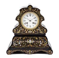 A French Brass and Mother-of-Pearl Inlaid Mantle Clock Height 12 inches. — MOVEMENT BY JAPY FRERES, LATE 19TH CENTURY