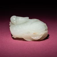 A Chinese White Jade Carving of Double Lotus Pods, 18th/19th Century — 清中期 白玉雙蓮子把件