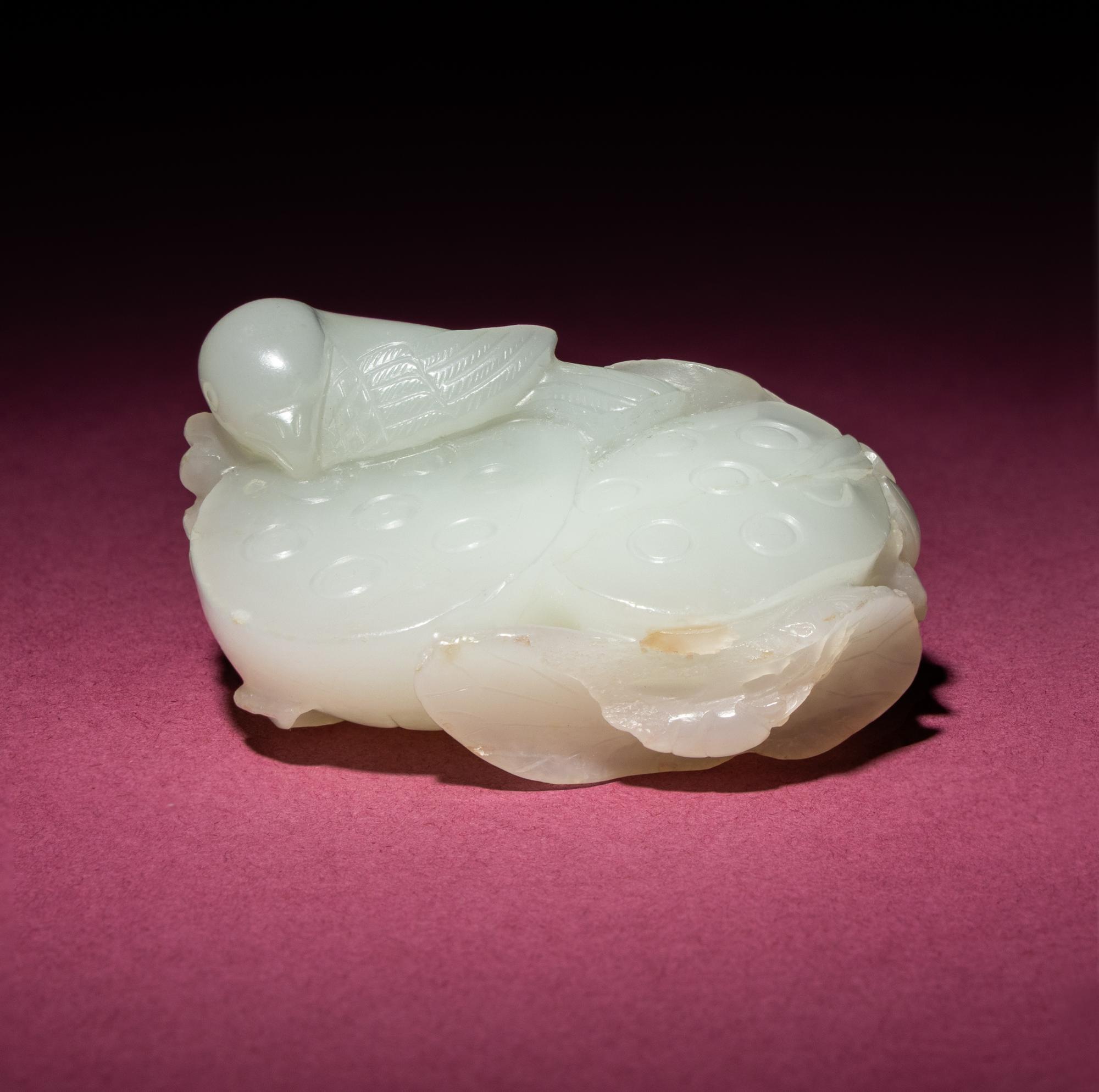 A Chinese White Jade Carving of Double Lotus Pods, 18th/19th Century — 清中期 白玉雙蓮子把件