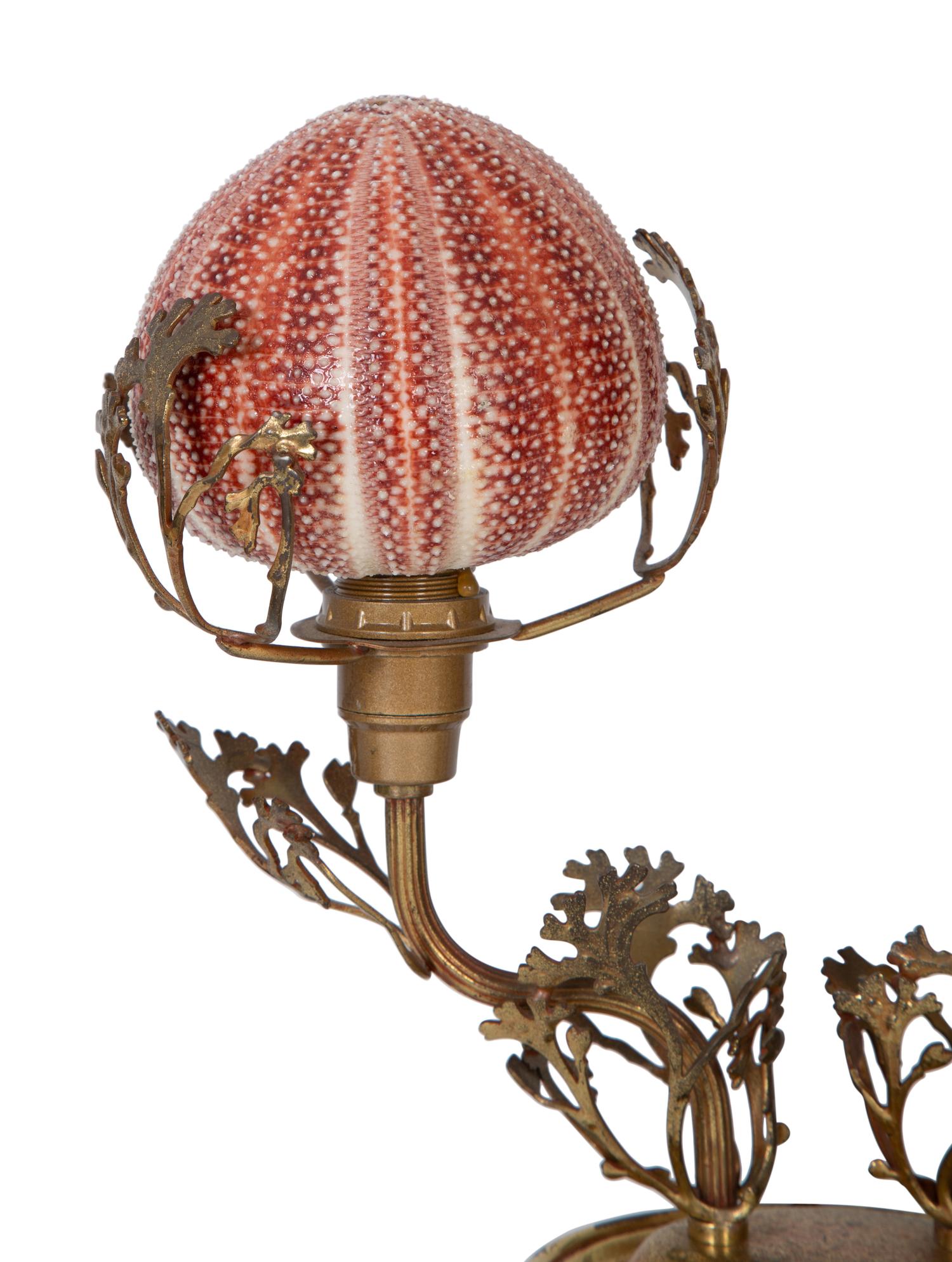Three French Gilt Metal Sconces with Sea Urchin Globes