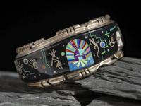 Sterling Silver and Mosaic Inaly Cuff Bracelet, with Cosmic Yeibichi Scene