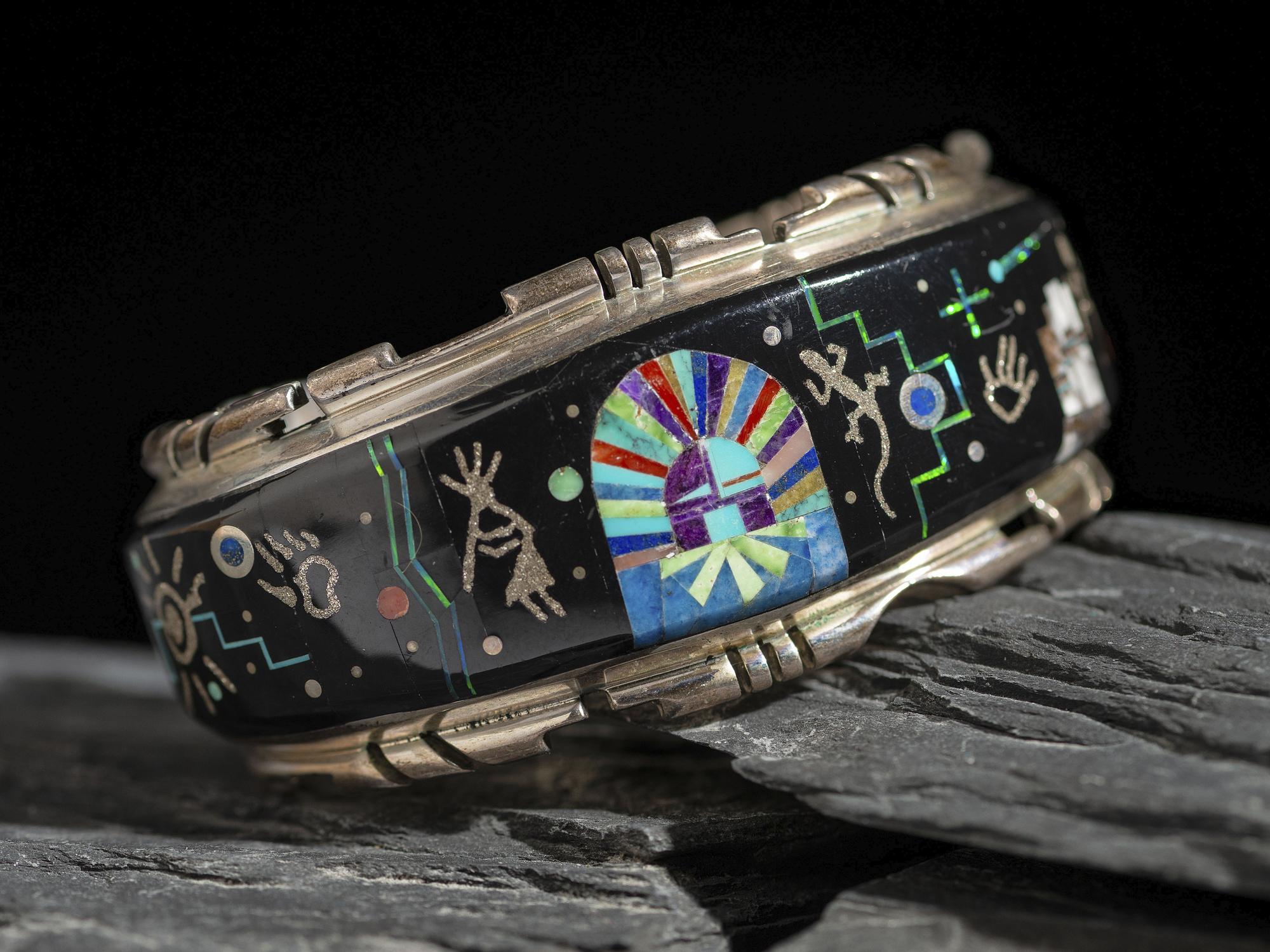 Sterling Silver and Mosaic Inaly Cuff Bracelet, with Cosmic Yeibichi Scene