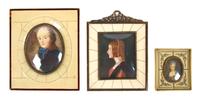 Three Continental Portrait Miniatures, Height of largest 5 3/8 x width 4 5/8 inches.