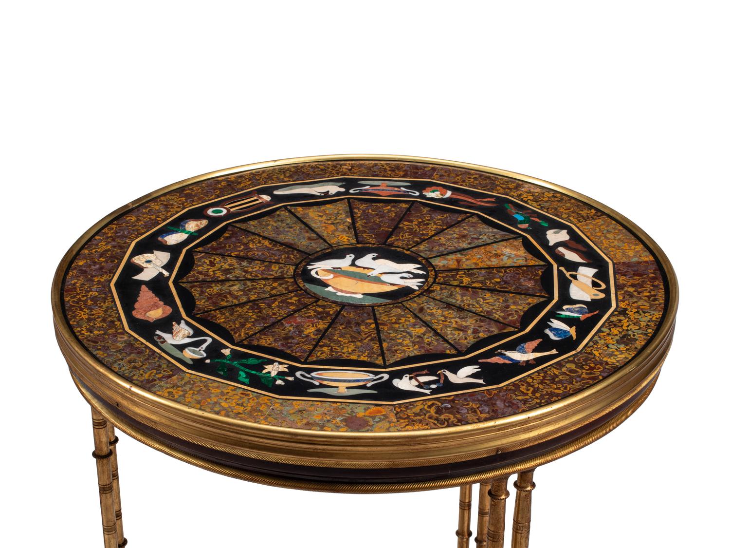 A Pair of Gilt Bronze and Specimen Marble Side Tables