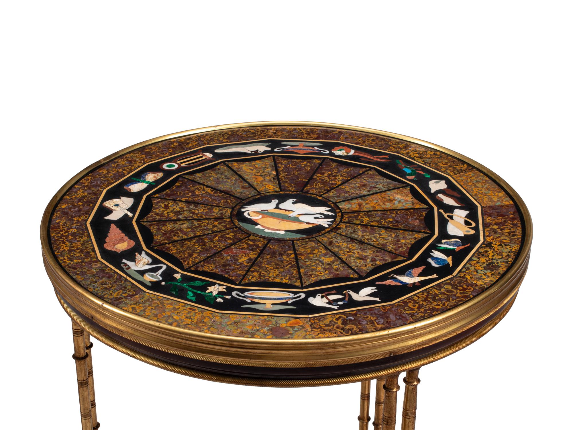 A Pair of Gilt Bronze and Specimen Marble Side Tables
