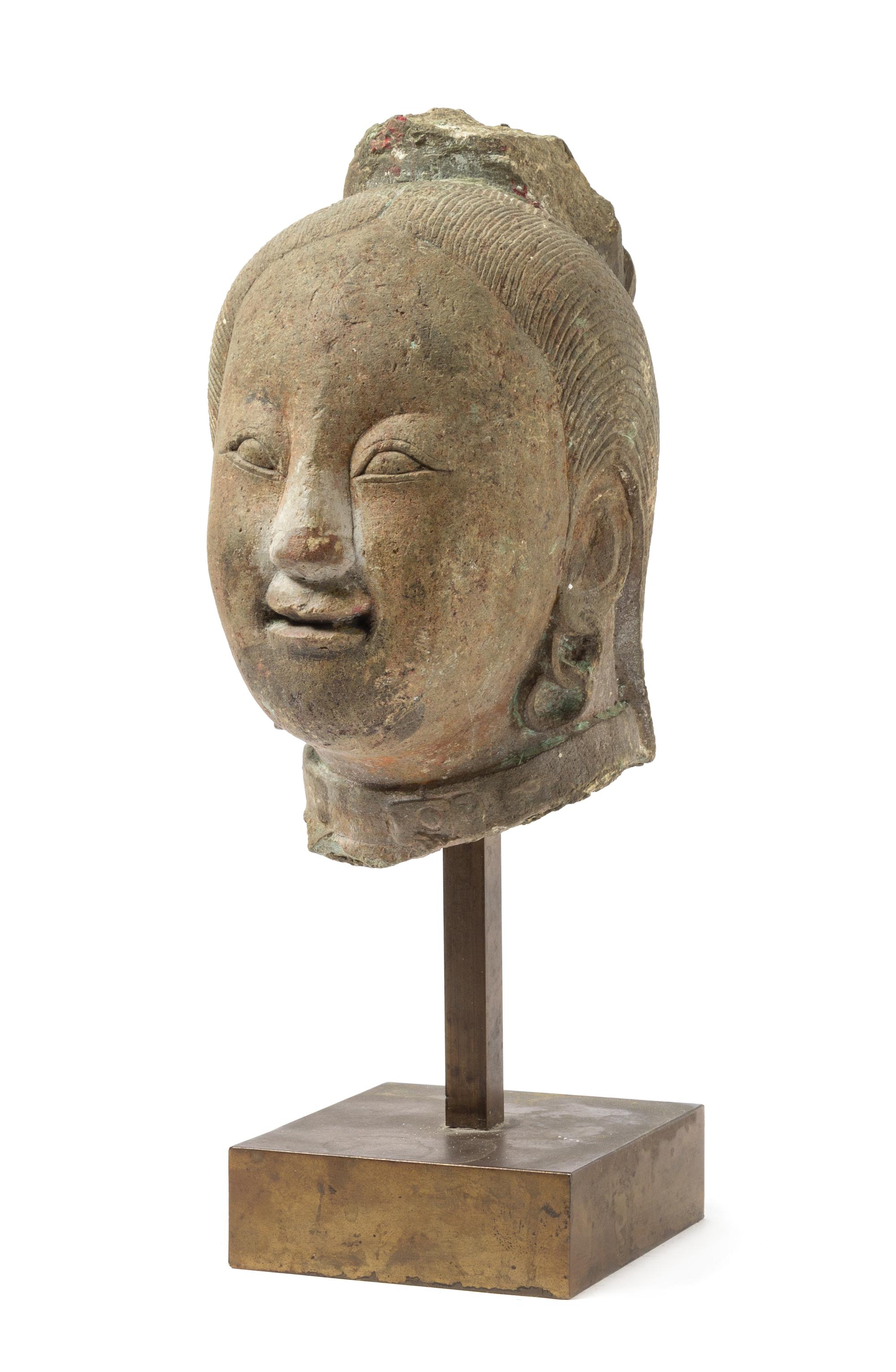 A Chinese Carved Stone Head of a Lady SONG/MING DYNASTY Height overall 12 1/2 inches. — SONG/MING DYNASTY