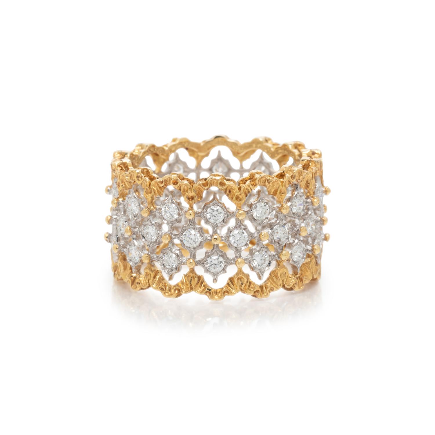 BUCCELLATI, BICOLOR GOLD AND DIAMOND 'ROMBI ETERNELLE' RING