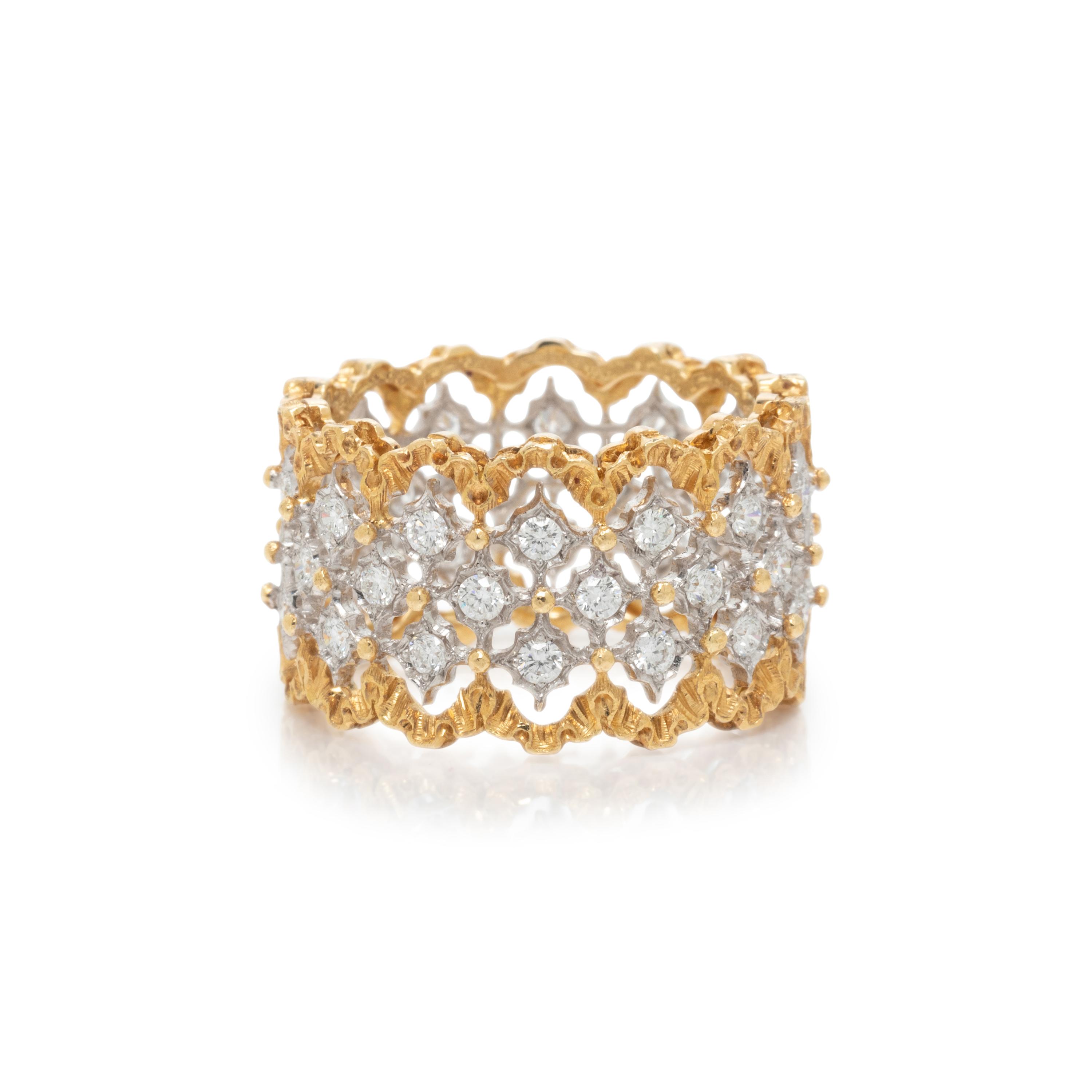 BUCCELLATI, BICOLOR GOLD AND DIAMOND 'ROMBI ETERNELLE' RING