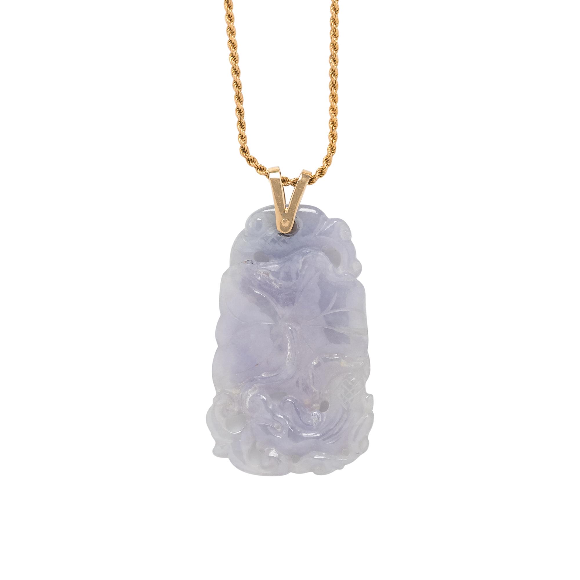 YELLOW GOLD AND LAVENDER JADE PENDANT/NECKLACE