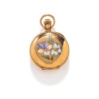 C.D. PEACOCK, VICTORIAN, ENAMEL, DIAMOND, AND YELLOW GOLD PENDANT WATCH