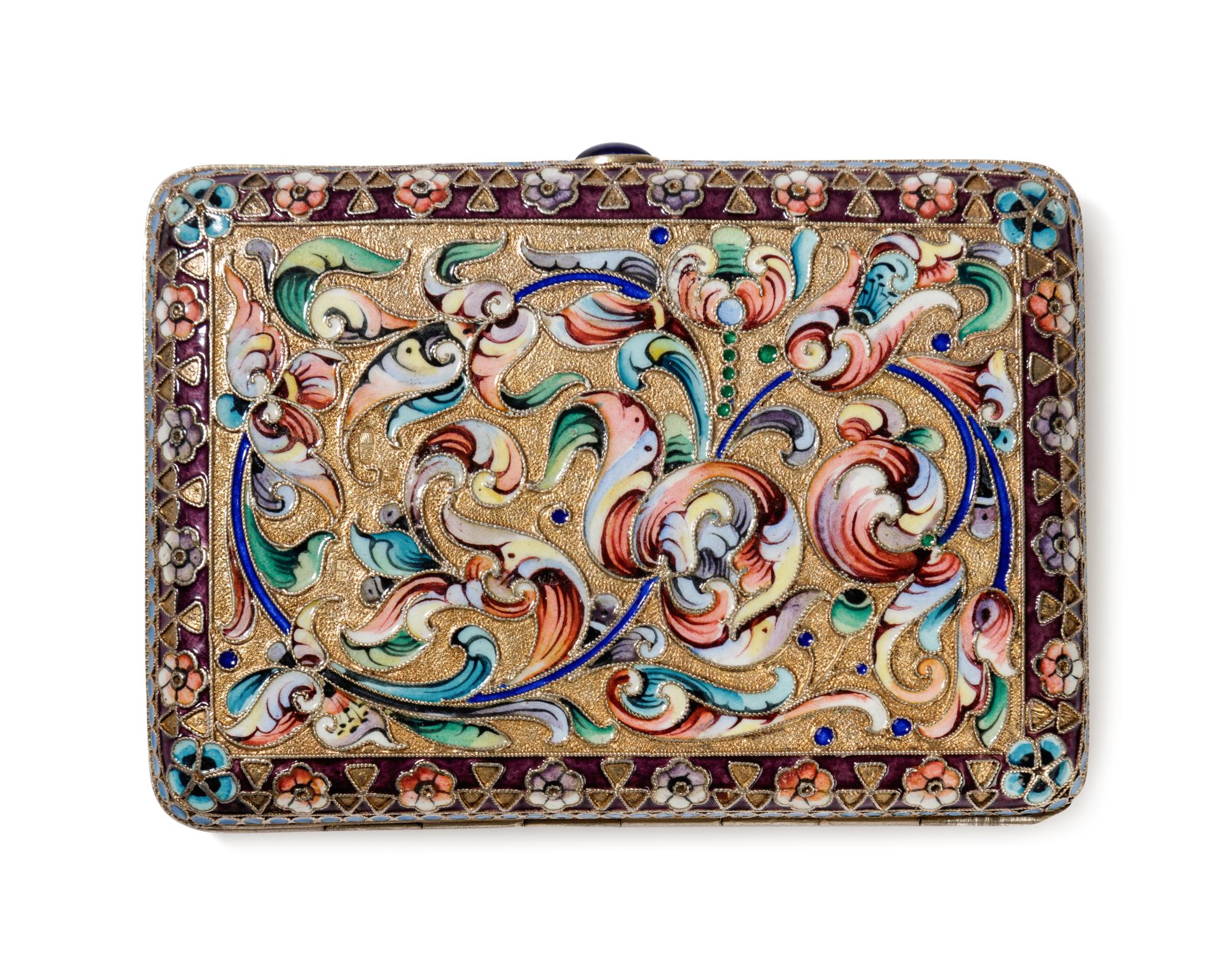 A Russian Shaded Enamel Silver-Gilt Cigarette Case