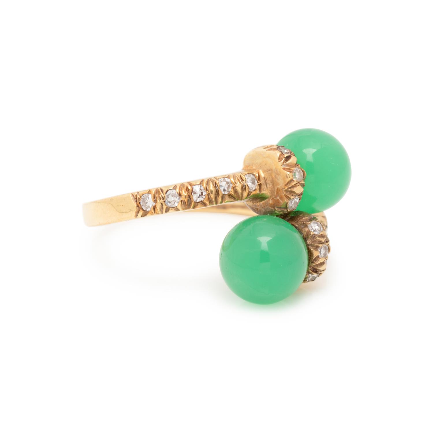 GREEN GLASS AND DIAMOND RING