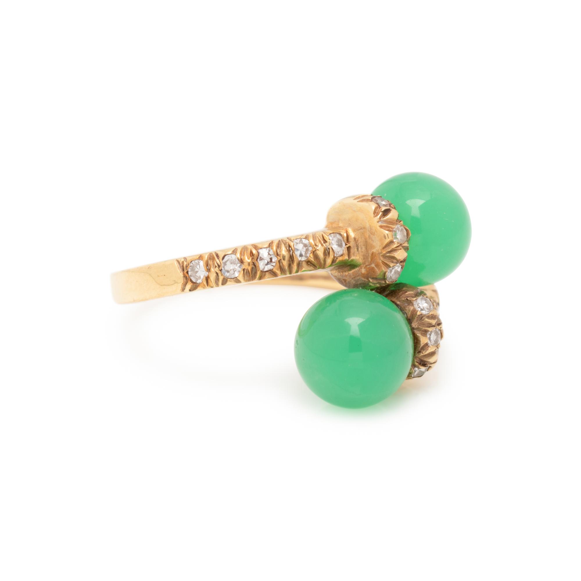 GREEN GLASS AND DIAMOND RING