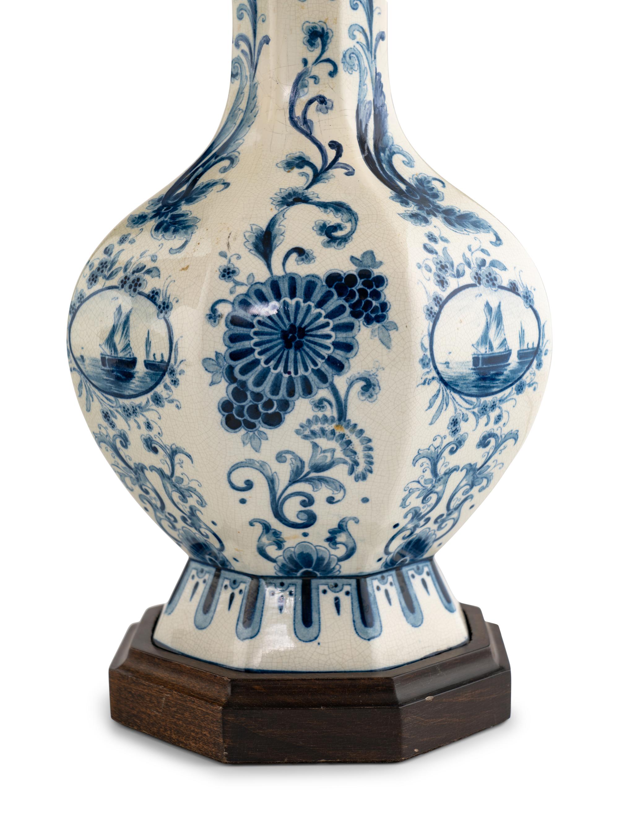 A Pair of Delftware Vases Mounted as Lamps
