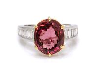 A Platinum, Yellow Gold, Spinel and Diamond Ring, 7.40 dwts.
