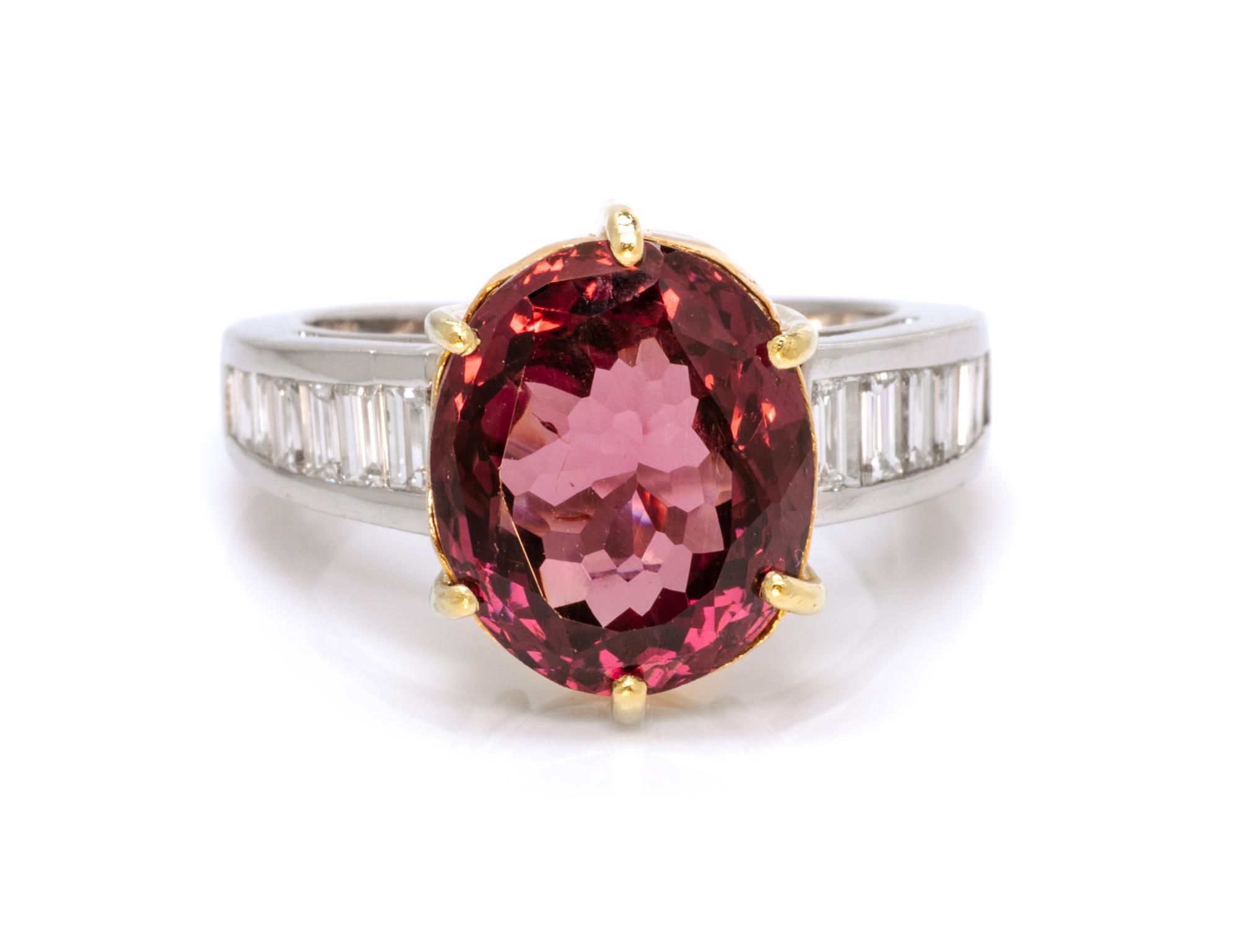 A Platinum, Yellow Gold, Spinel and Diamond Ring, 7.40 dwts.