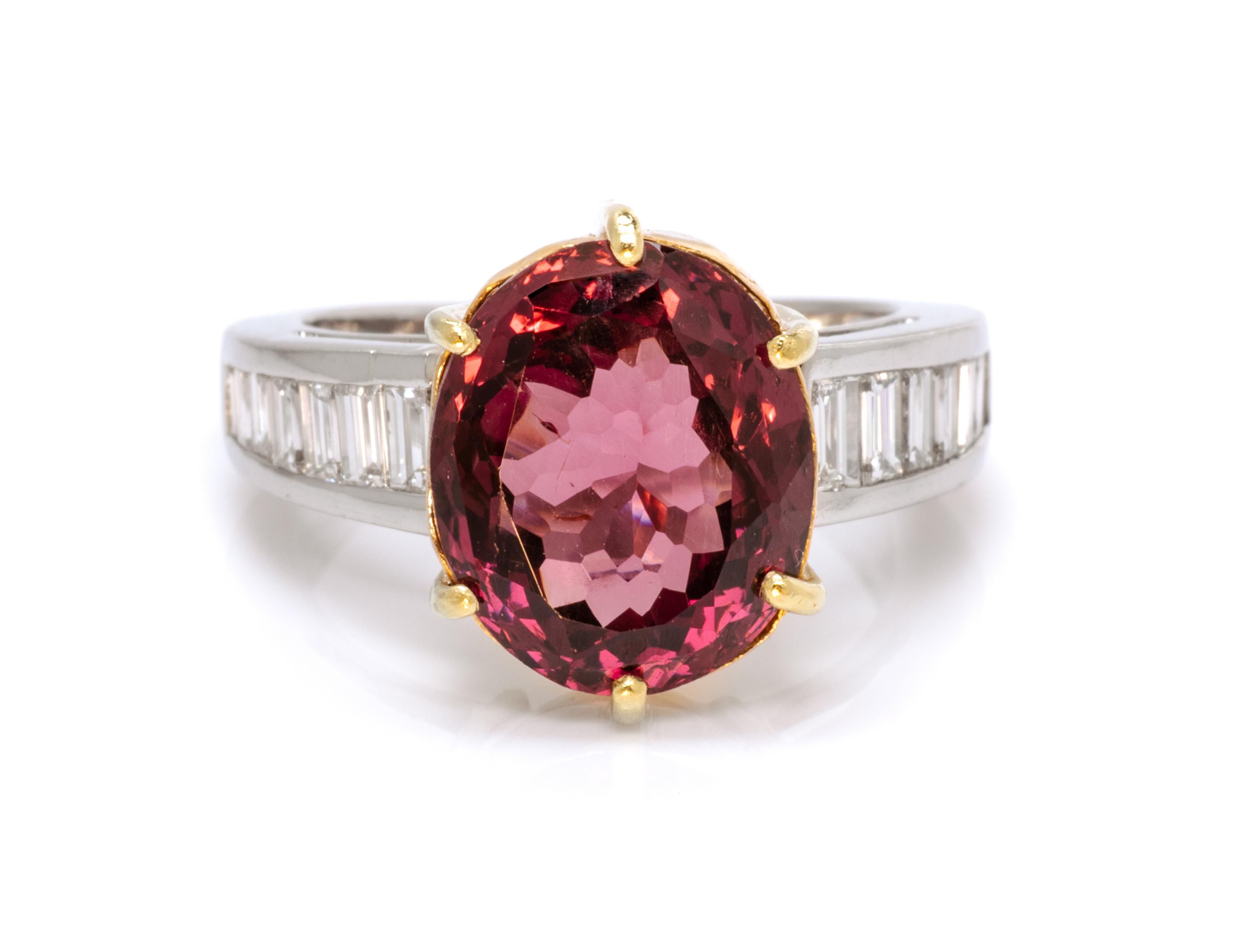 A Platinum, Yellow Gold, Spinel and Diamond Ring, 7.40 dwts.