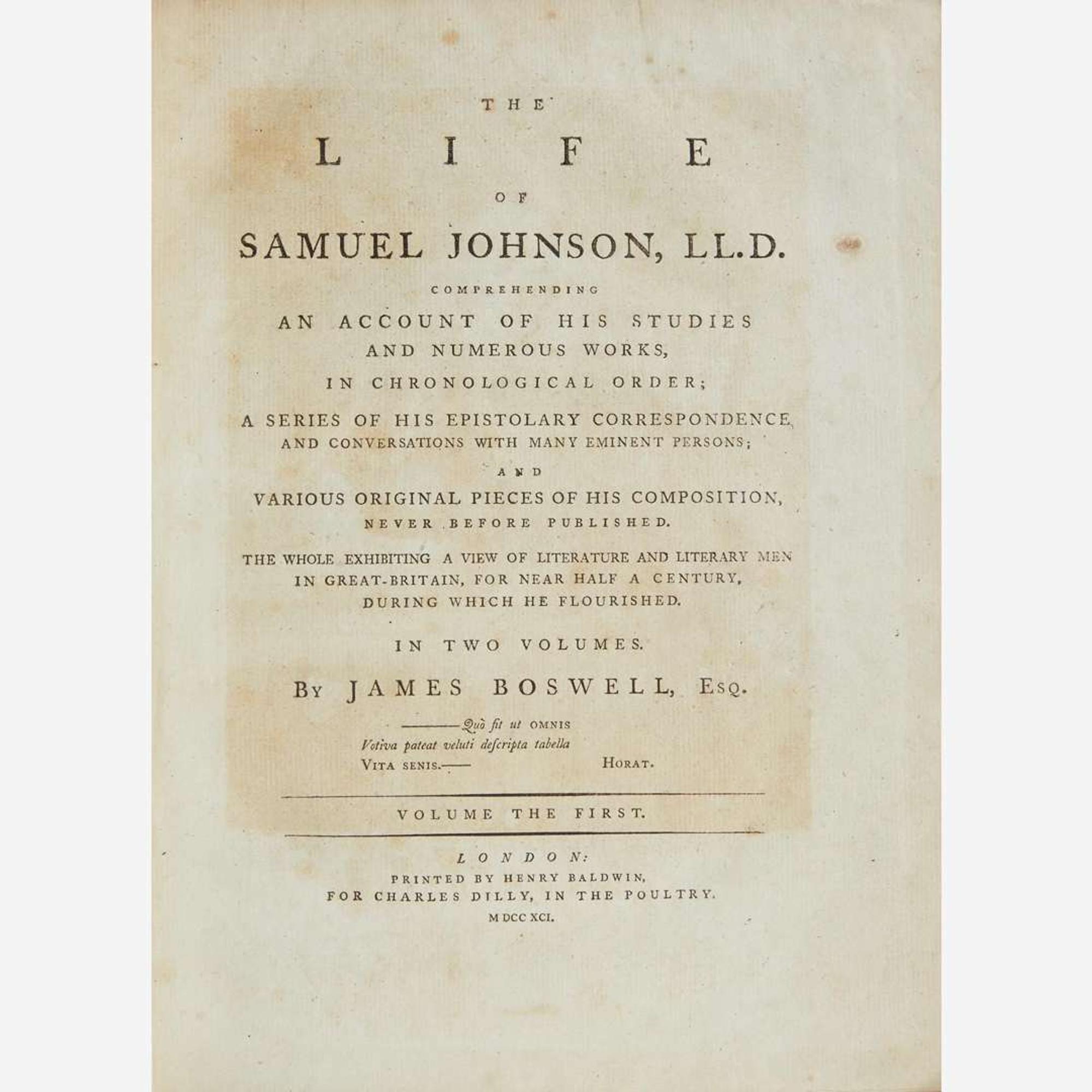 [Literature] Boswell, James The Life of Samuel Johnson...