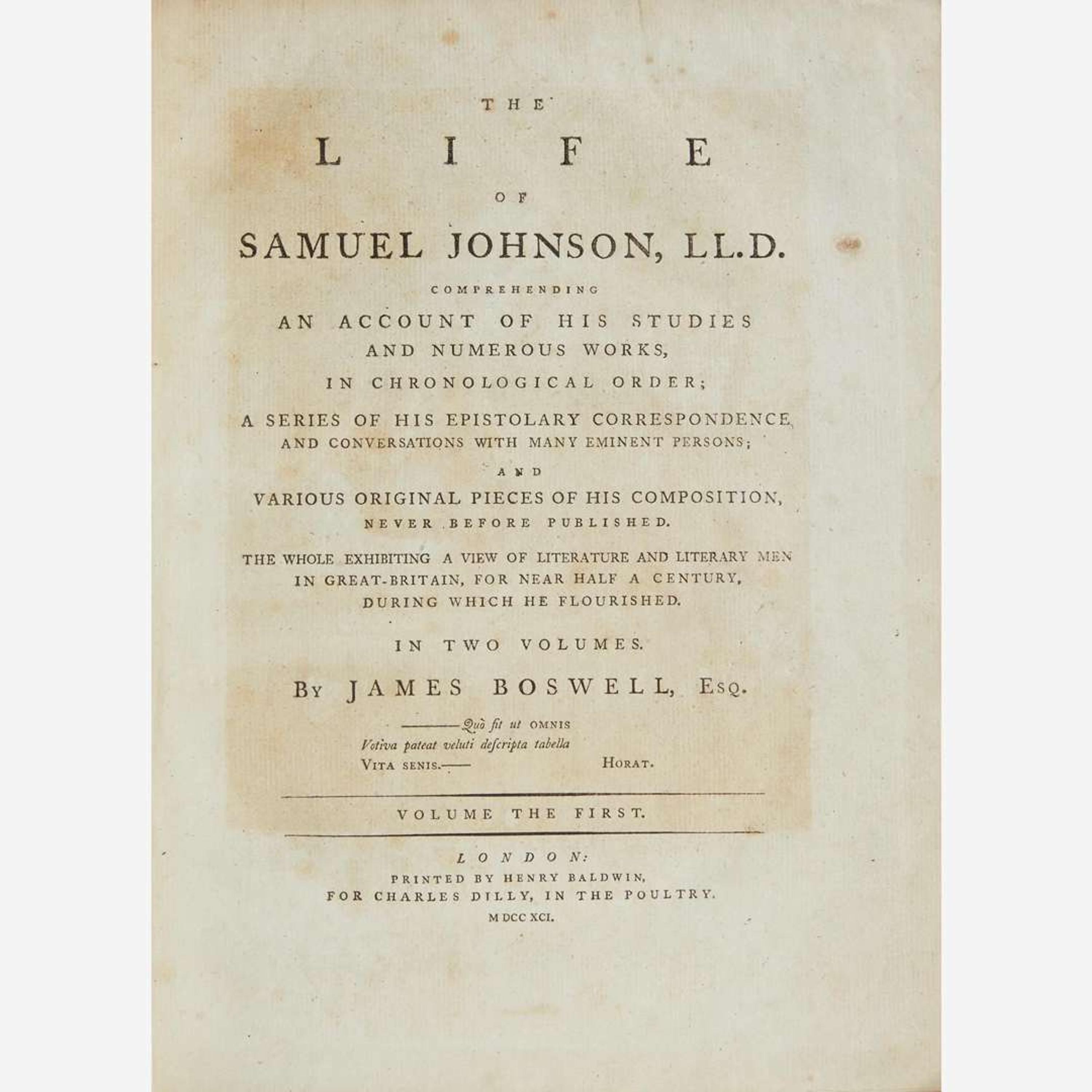 [Literature] Boswell, James The Life of Samuel Johnson...