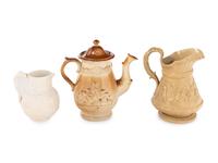 Two English Salt-Glazed Earthenware Jugs and an Eccleshill Stoneware Coffee Pot