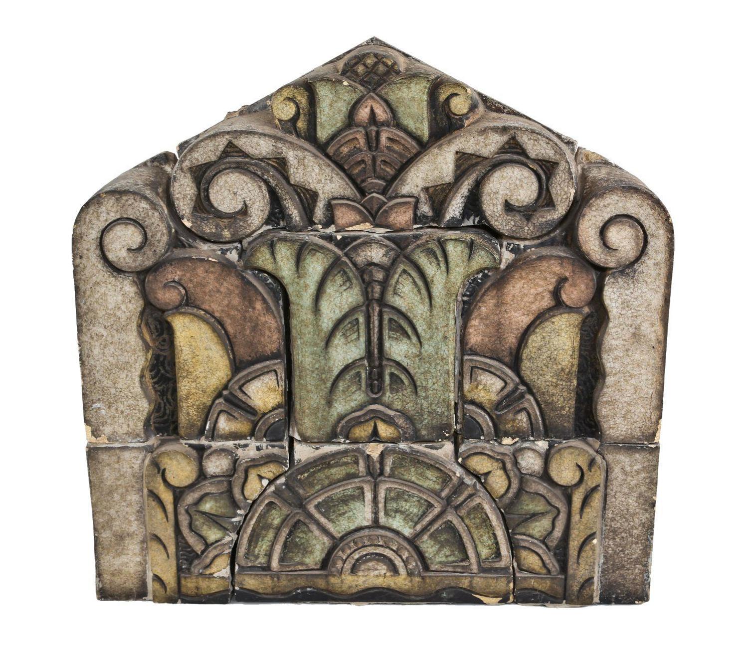 A Polychrome Enameled Terra Cotta Central Cornice Panel from the Exterior of the Richman Brothers Building in Chicago, Illinois