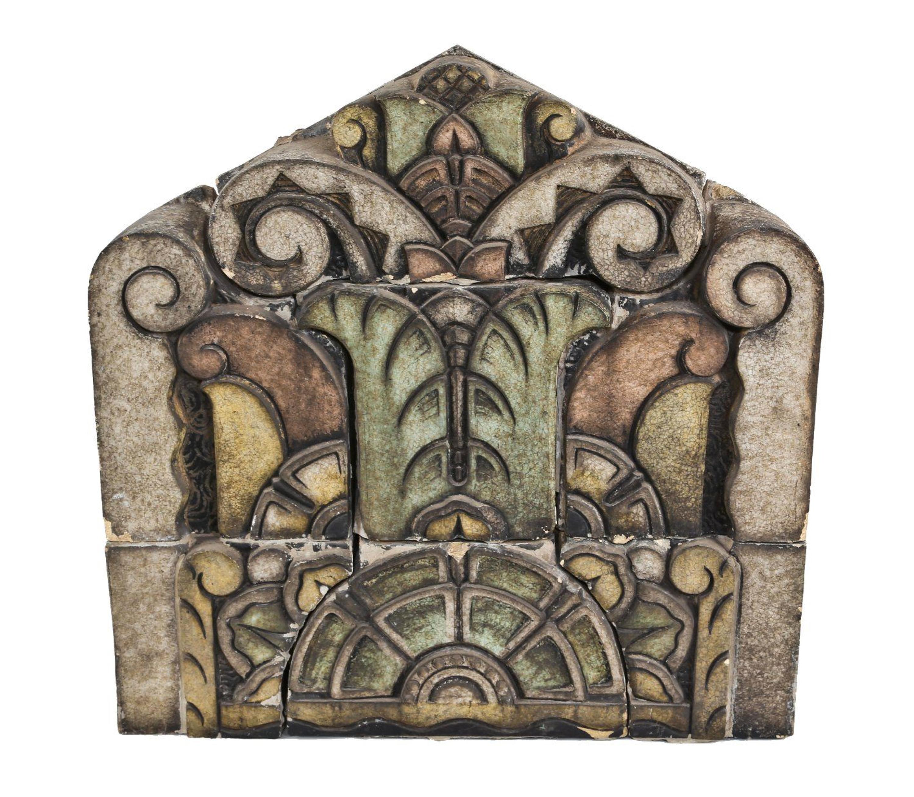 A Polychrome Enameled Terra Cotta Central Cornice Panel from the Exterior of the Richman Brothers Building in Chicago, Illinois