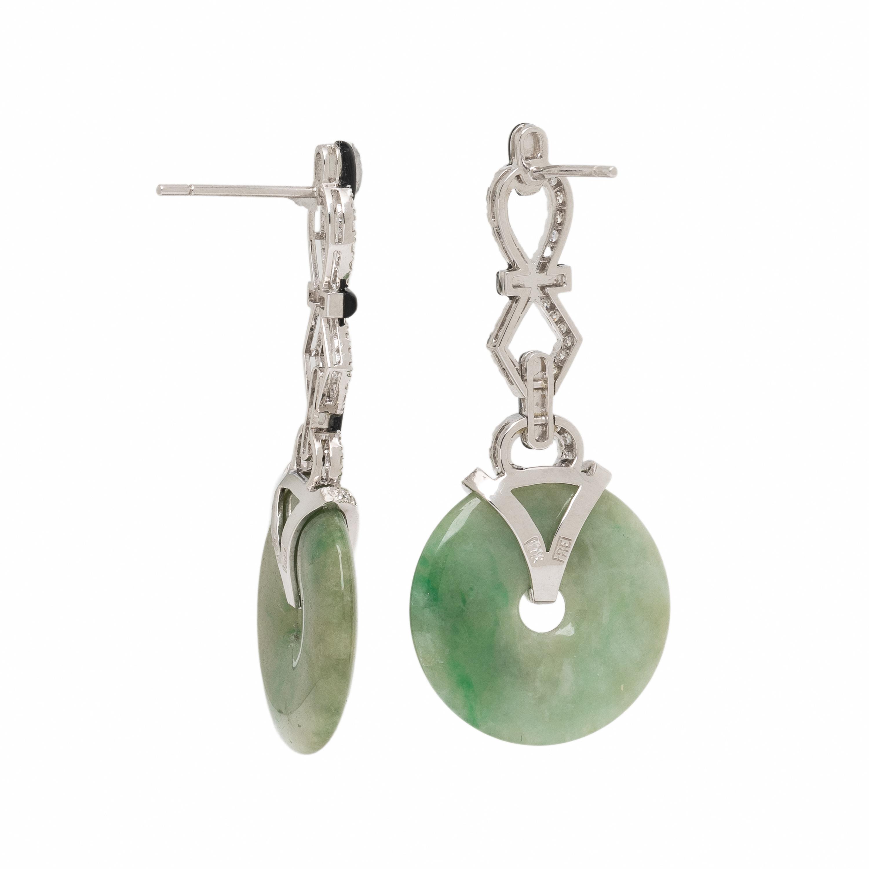 Jade, Diamond, and Onyx Earrings