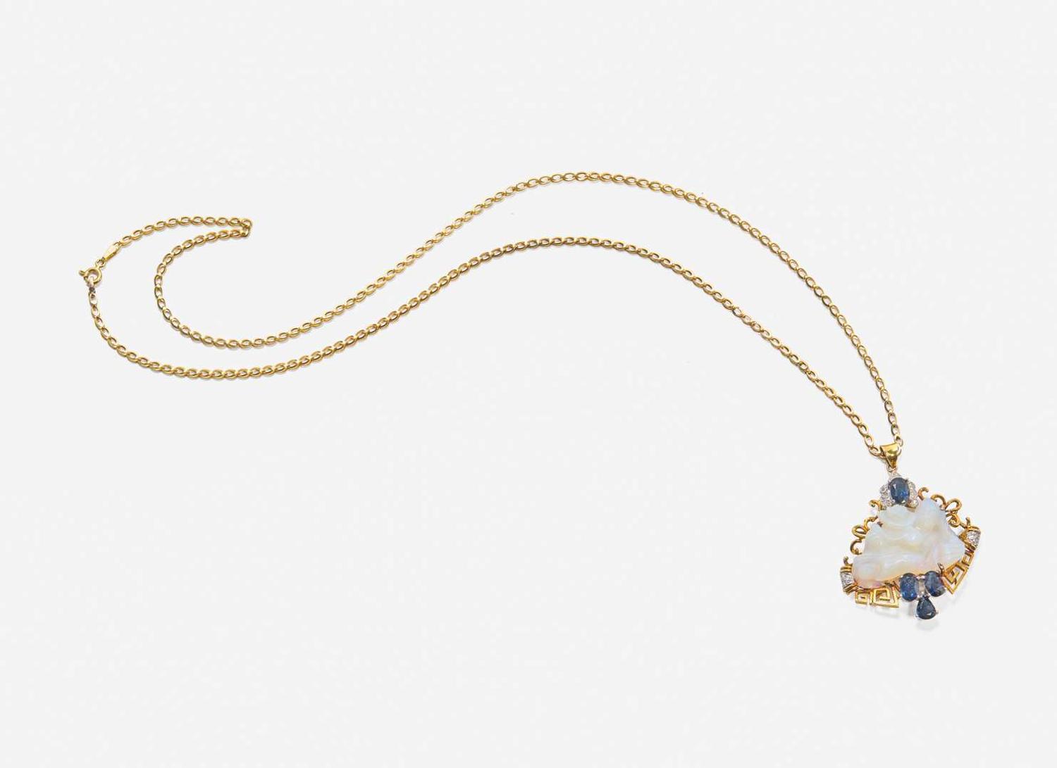 An Opal, Sapphire, and Diamond Necklace