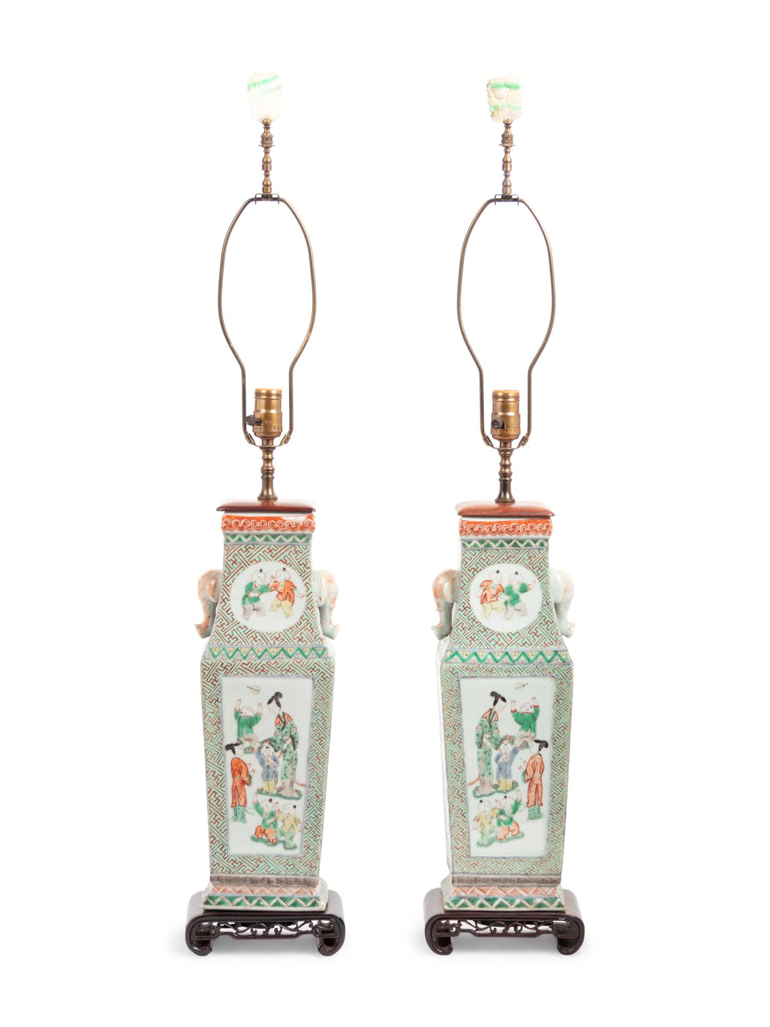 A Pair of Chinese Export Famille Verte Porcelain Vases