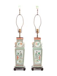 A Pair of Chinese Export Famille Verte Porcelain Vases